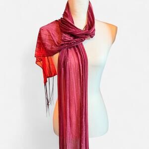 Magenta Pink Sequin Scarf With Fringe